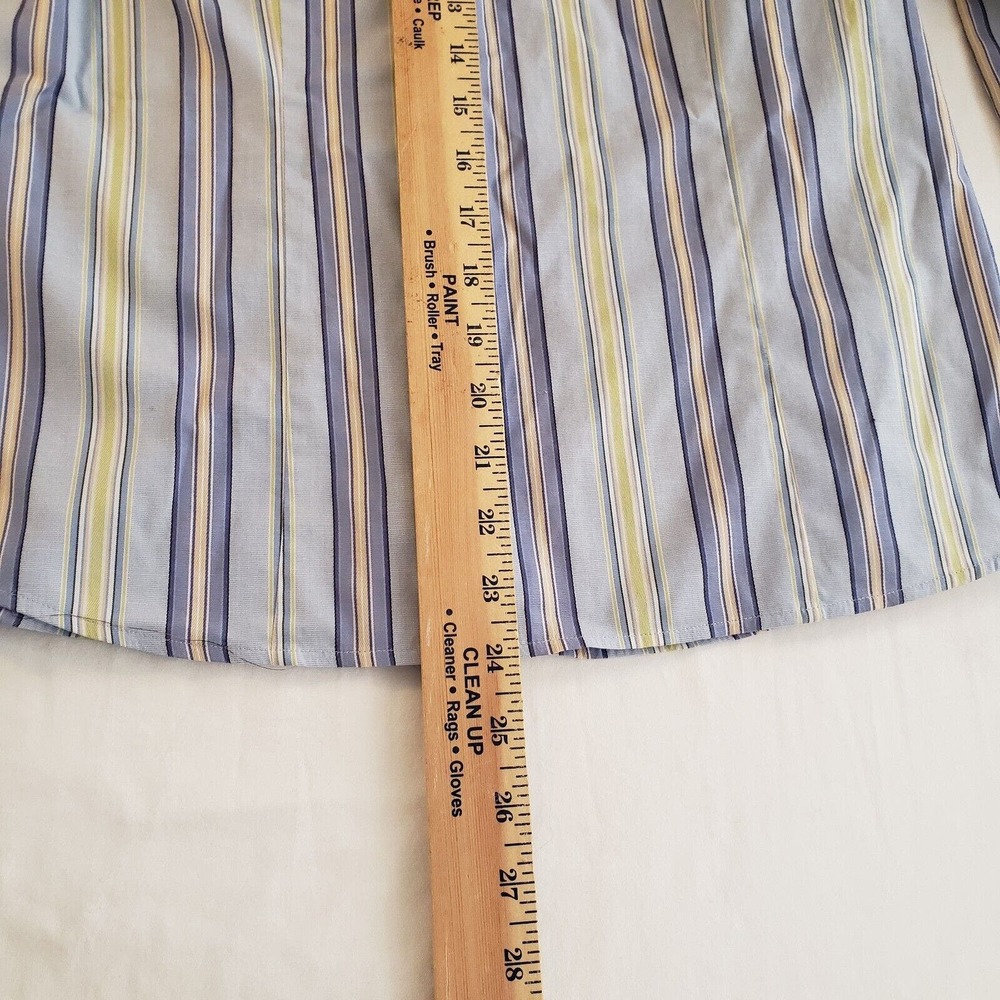 Talbots Long Sleeve Button Up Top Green Blue Striped Stretchy Career Size 4 - Picture 6 of 8